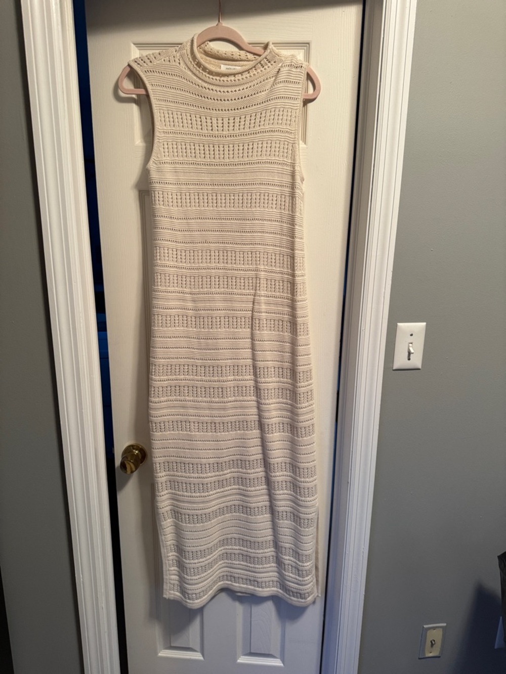 Sleeveless Cream Knit Maxi Dress with High Neck